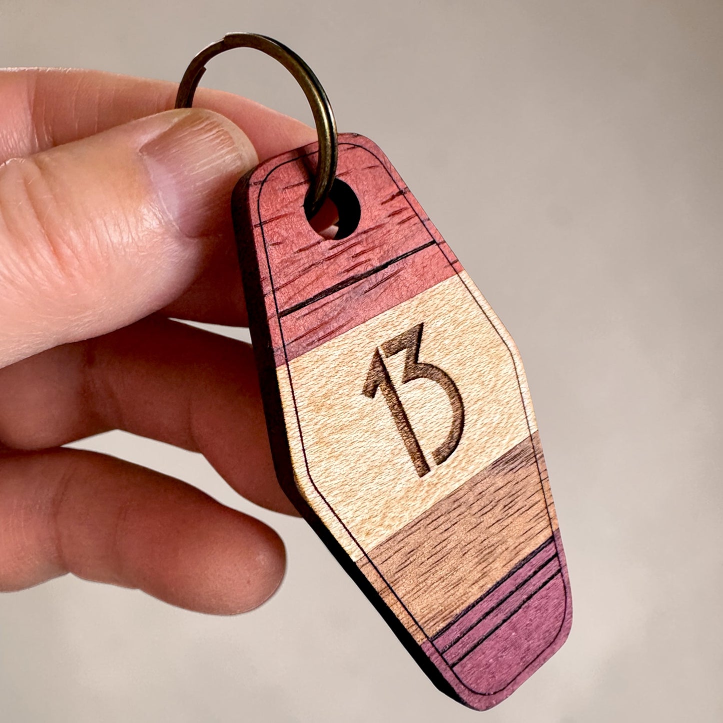 "Lucky 13" Hardwood Motel Style Keychain K5