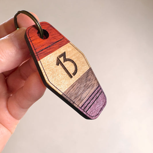 "Lucky 13" Hardwood Motel Style Keychain K1
