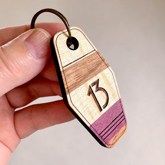 "Lucky 13" Hardwood Motel Style Keychain K4