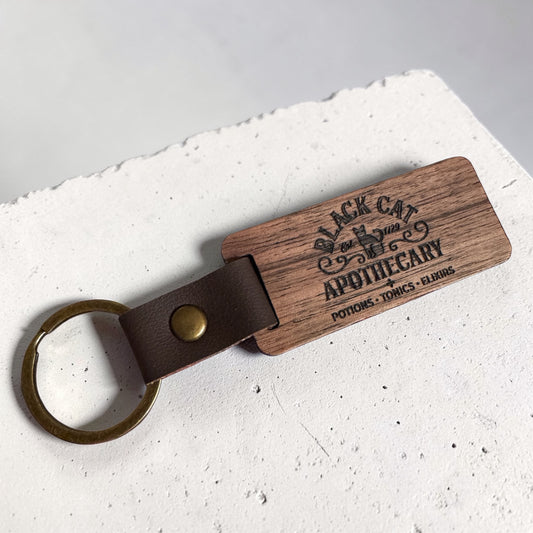 "Black Cat Apothecary" Wooden Keychain BC1