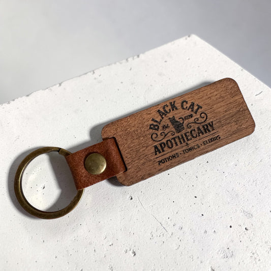 "Black Cat Apothecary" Wooden Keychain BC3