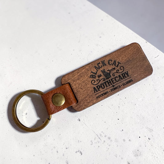 "Black Cat Apothecary" Wooden Keychain BC5